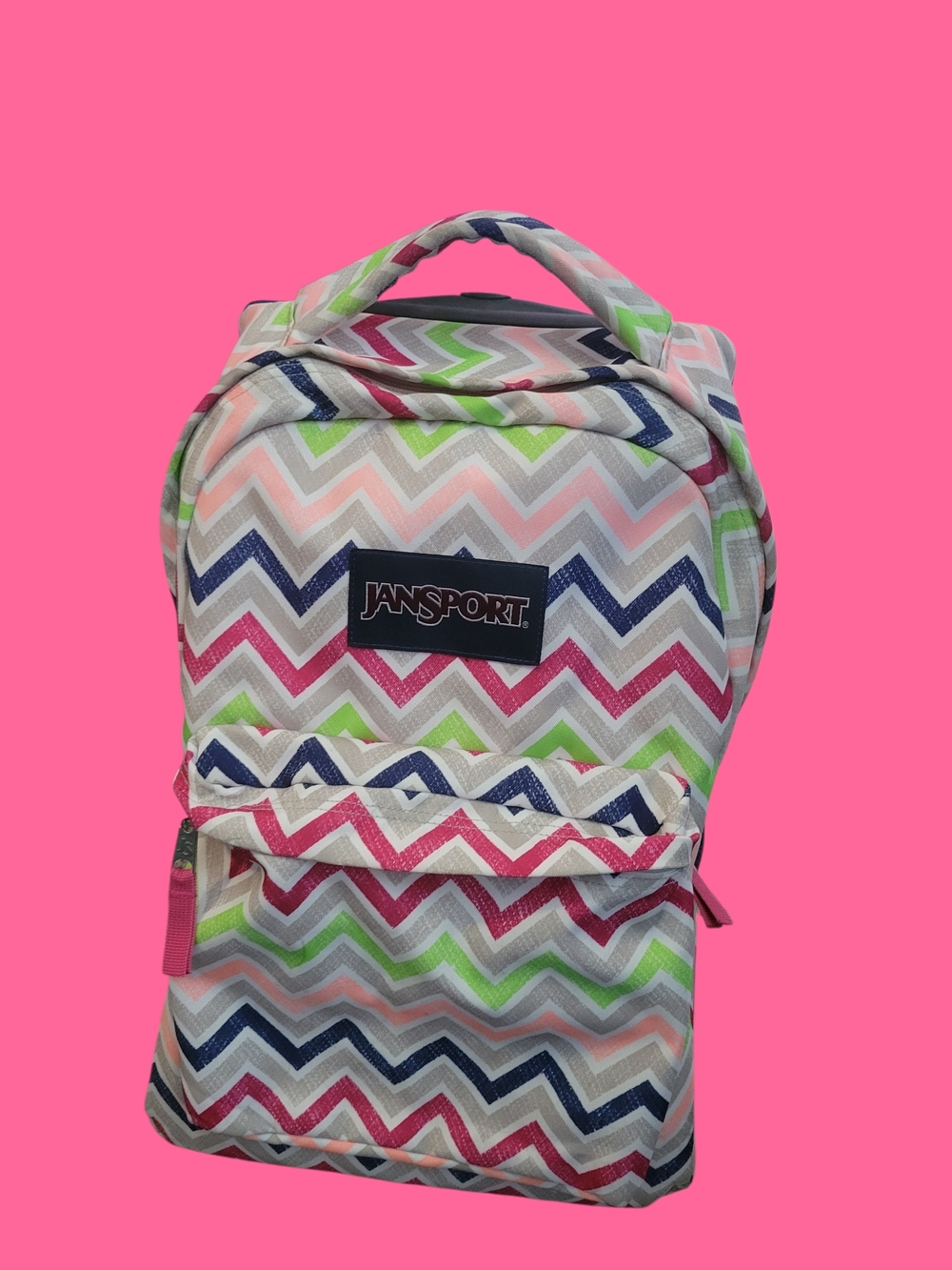 JanSport Chevron Zigzag Backpack in Pink, Navy & Lime